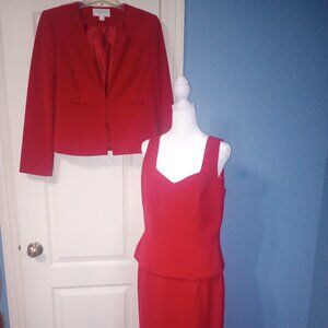 Liz Claiborne Dressy Red Jacket & Skirt 3 Pc Lady Suit.